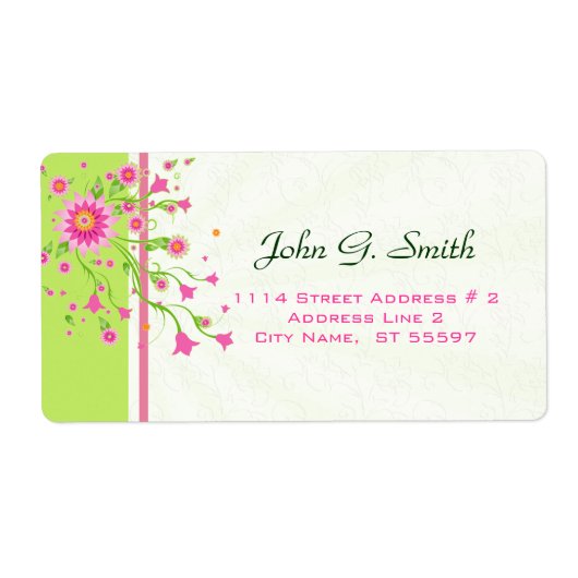 ピンクとグリーンの抽象芸術フローラデザイン – ライト2 ラベル (正面)