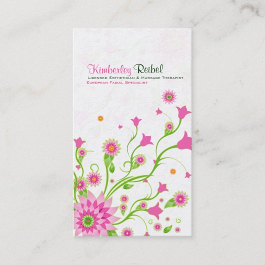 ピンクとグリーンの抽象芸術フローラデザイン – ライト 名刺 (正面)