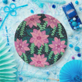 ピンクとグリーンの抽象芸術フローラプリント ペーパープレート (パーティー)