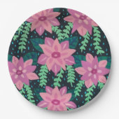 ピンクとグリーンの抽象芸術フローラプリント ペーパープレート (正面)