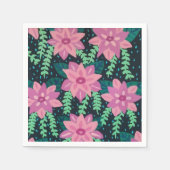 ピンクとグリーンの抽象芸術フローラ スタンダードカクテルナプキン (正面)