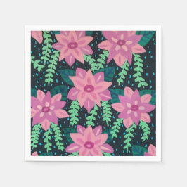 ピンクとグリーンの抽象芸術フローラ スタンダードカクテルナプキン