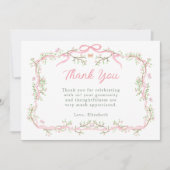 ピンクとグリーンの春の庭のベイビーシャワー サンキューカード (正面)