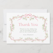 ピンクとグリーンの春の庭 1歳の誕生日 サンキューカード (正面)