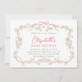ピンクとグリーンの春ガーデンガールベビーシャワー 招待状 (正面)