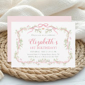 ピンクとグリーンの春ガーデン1st誕生日パーティー 招待状