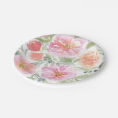 ピンクとグリーンの春フローラプレート ペーパープレート (アングル)