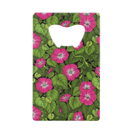 ピンクとグリーンの朝顔 クレジットカード栓抜き (正面)