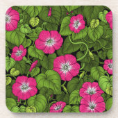 ピンクとグリーンの朝顔 コースター (正面)