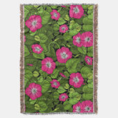 ピンクとグリーンの朝顔 スローブランケット (正面縦)