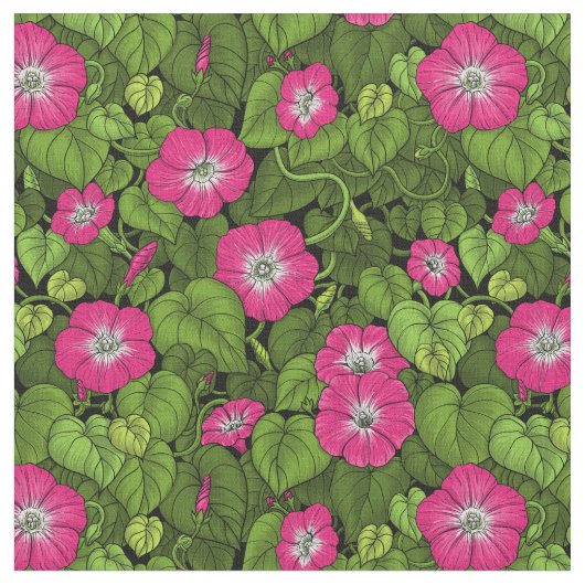 ピンクとグリーンの朝顔 ファブリック (クローズアップ)
