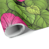 ピンクとグリーンの朝顔 ラッピングペーパー (ロールコーナー)