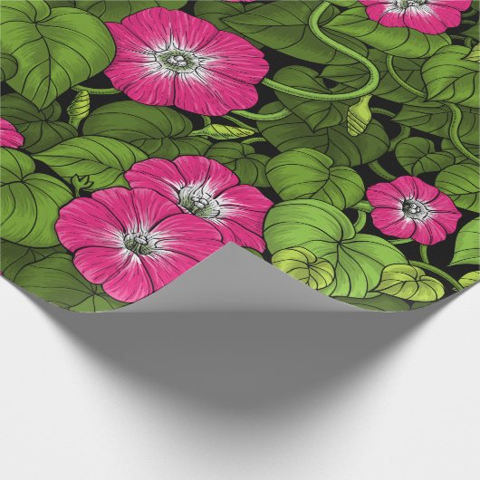 ピンクとグリーンの朝顔 ラッピングペーパー (角)