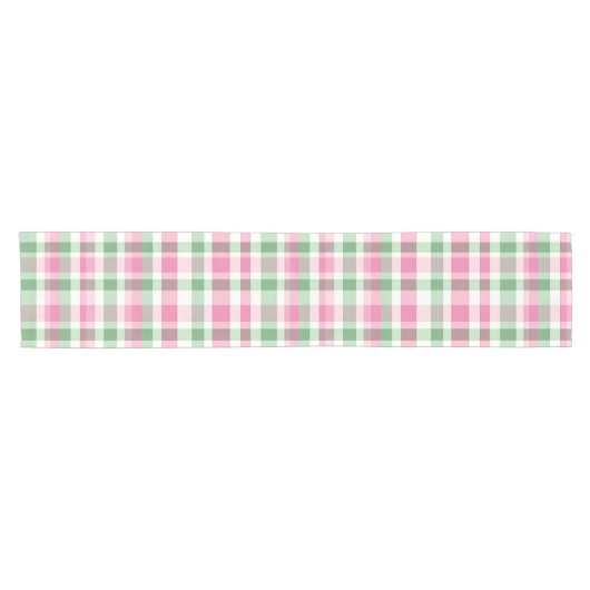 ピンクとグリーンの格子状タータンチェック市松模様にパターン（の模様が）ある ショートテーブルランナー (横)