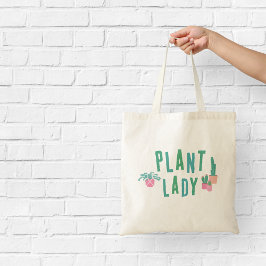 ピンクとグリーンの植物レディイラスト トートバッグ