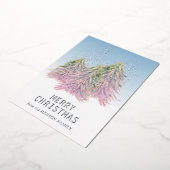 ピンクとグリーンの水彩クリスマスツリー アート 箔シーズンカード (回転した状態)