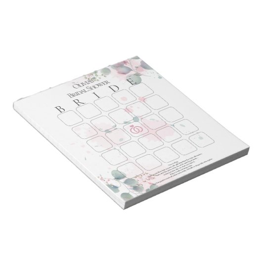 ピンクとグリーンの水彩ユーカリ ブライダルビンゴ ノートパッド (アングル)