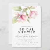 ピンクとグリーンの水彩画のマグノリア ブライダルシャワー 招待状 (正面)
