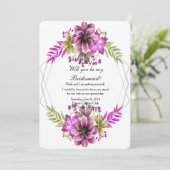 ピンクとグリーンの水彩花のブライズメイド 招待状 (スタンド正面)