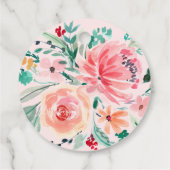 ピンクとグリーンの水彩花イラストのウェディングシャワー フェイバータグ (裏面)