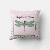 ピンクとグリーンの水玉模様とトンボのモノグラム クッション (裏面)