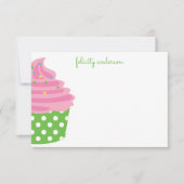 ピンクとグリーンの水玉模様パーソナライズされたノートカード サンキューカード (正面)