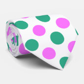 ピンクとグリーンの水玉模様 ネクタイ (ロール)