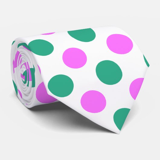 ピンクとグリーンの水玉模様 ネクタイ (ロール)