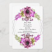 ピンクとグリーンの水色フローラブライダルシャワー 招待状 (正面/裏面)