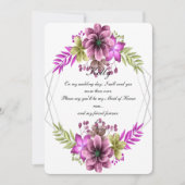 ピンクとグリーンの水色フローラメイド・オブ・オーナー（花嫁付き添い人） 招待状 (正面)