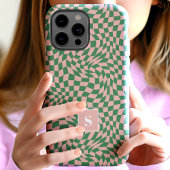 ピンクとグリーンの波状チェックのモノグラム Case-Mate iPhoneケース