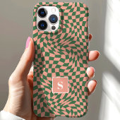 ピンクとグリーンの波状チェックのモノグラム Case-Mate iPhoneケース
