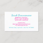 ピンクとグリーンの漫画のハウスクリーニングサービス 名刺 (裏面)