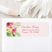 ピンクとグリーンの熱帯差出人住所ラベル ラベル (インサイチュ)