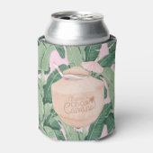 ピンクとグリーンの熱帯葉産 |ココナッツドリンク | 缶クーラー (缶正面)