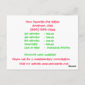 ピンクとグリーンの猫と犬のペットが座る ポストカード (裏面)