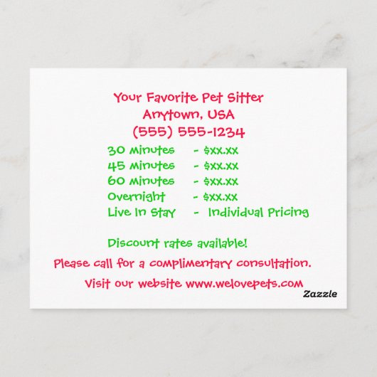 ピンクとグリーンの猫と犬のペットが座る ポストカード (裏面)