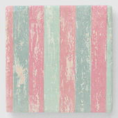 ピンクとグリーンの素朴木製フェスグランジテクスチャ ストーンコースター (正面)