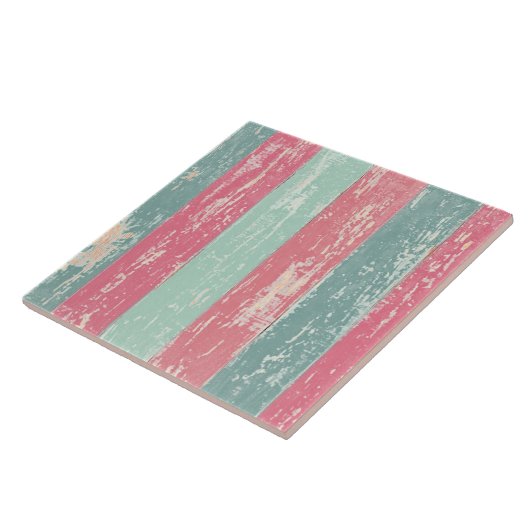 ピンクとグリーンの素朴木製フェスグランジテクスチャ タイル (側面)