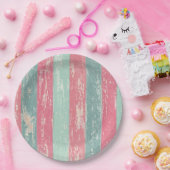 ピンクとグリーンの素朴木製フェスグランジテクスチャ ペーパープレート (パーティー)