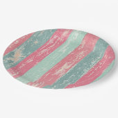 ピンクとグリーンの素朴木製フェスグランジテクスチャ ペーパープレート (アングル)