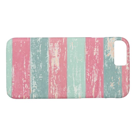 ピンクとグリーンの素朴木製フェスグランジテクスチャ Case-Mate iPhoneケース (裏面(横))