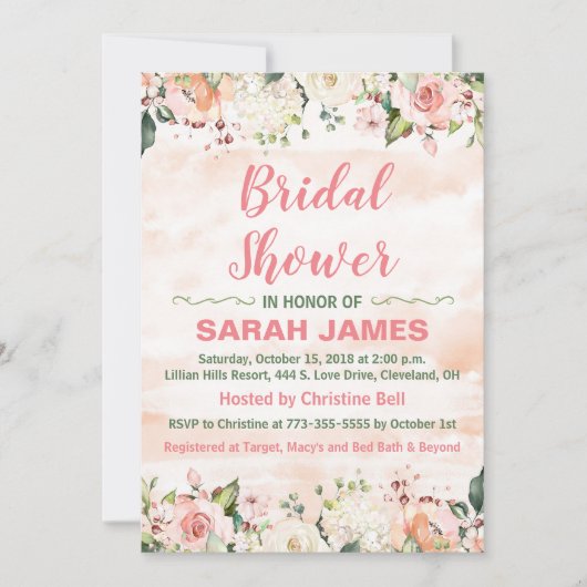 ピンクとグリーンの結婚前お披露目パーティー招待状 シーズンカード (正面)