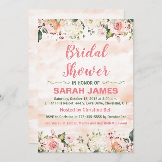 ピンクとグリーンの結婚前お披露目パーティー招待状 シーズンカード (正面/裏面)