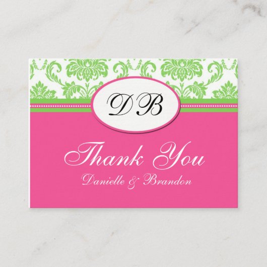 ピンクとグリーンの結婚式お礼カード エンクロージャーカード (正面)