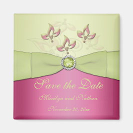 ピンクとグリーンの結婚式の引き出物磁石 マグネット