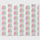 ピンクとグリーンの結婚猫おめでとう ラッピングペーパー (フラット)