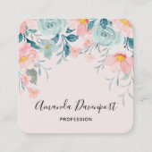 ピンクとグリーンの縁どフローラエレガント スクエア名刺 (正面)