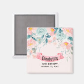 ピンクとグリーンの縁どフローラ日付の保存 マグネット (正面/裏面)