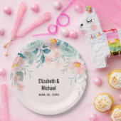 ピンクとグリーンの縁ど結婚フローラ ペーパープレート (パーティー)